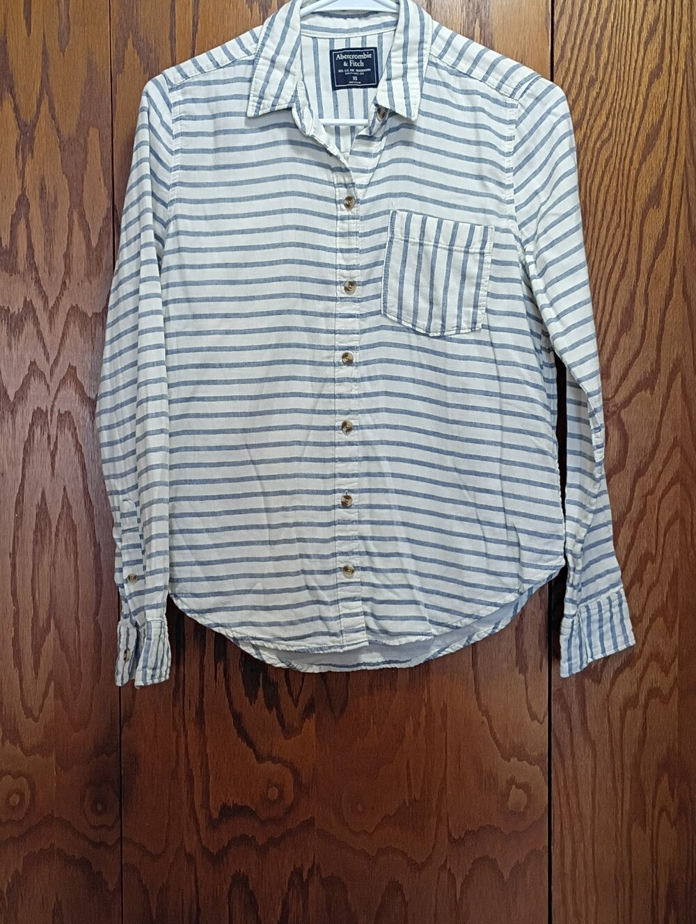 Abercrombie & Fitch White and Light Blue Striped Button-Down Shirt